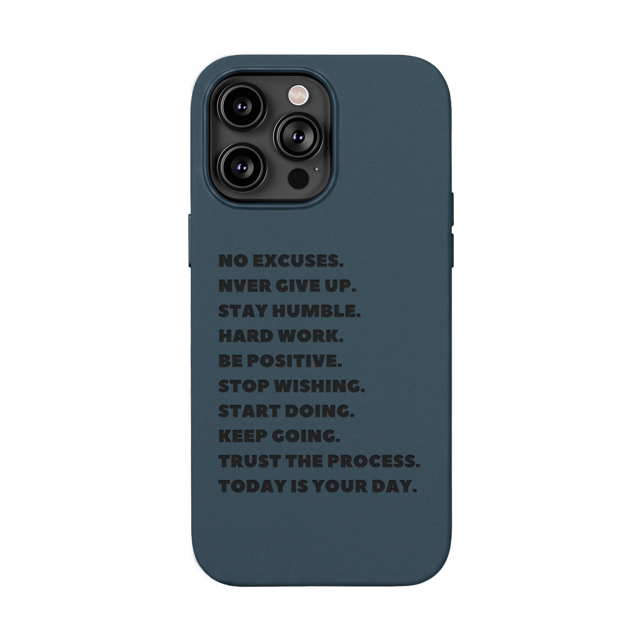 Engraved PU Leather Phone Case — Motivational Text Protective Cover