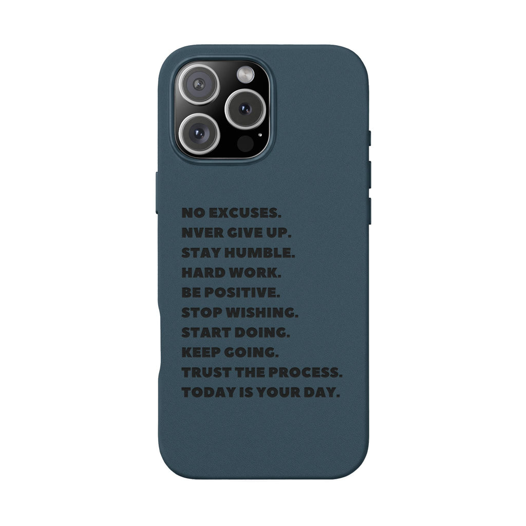 Engraved PU Leather Phone Case — Motivational Text Protective Cover