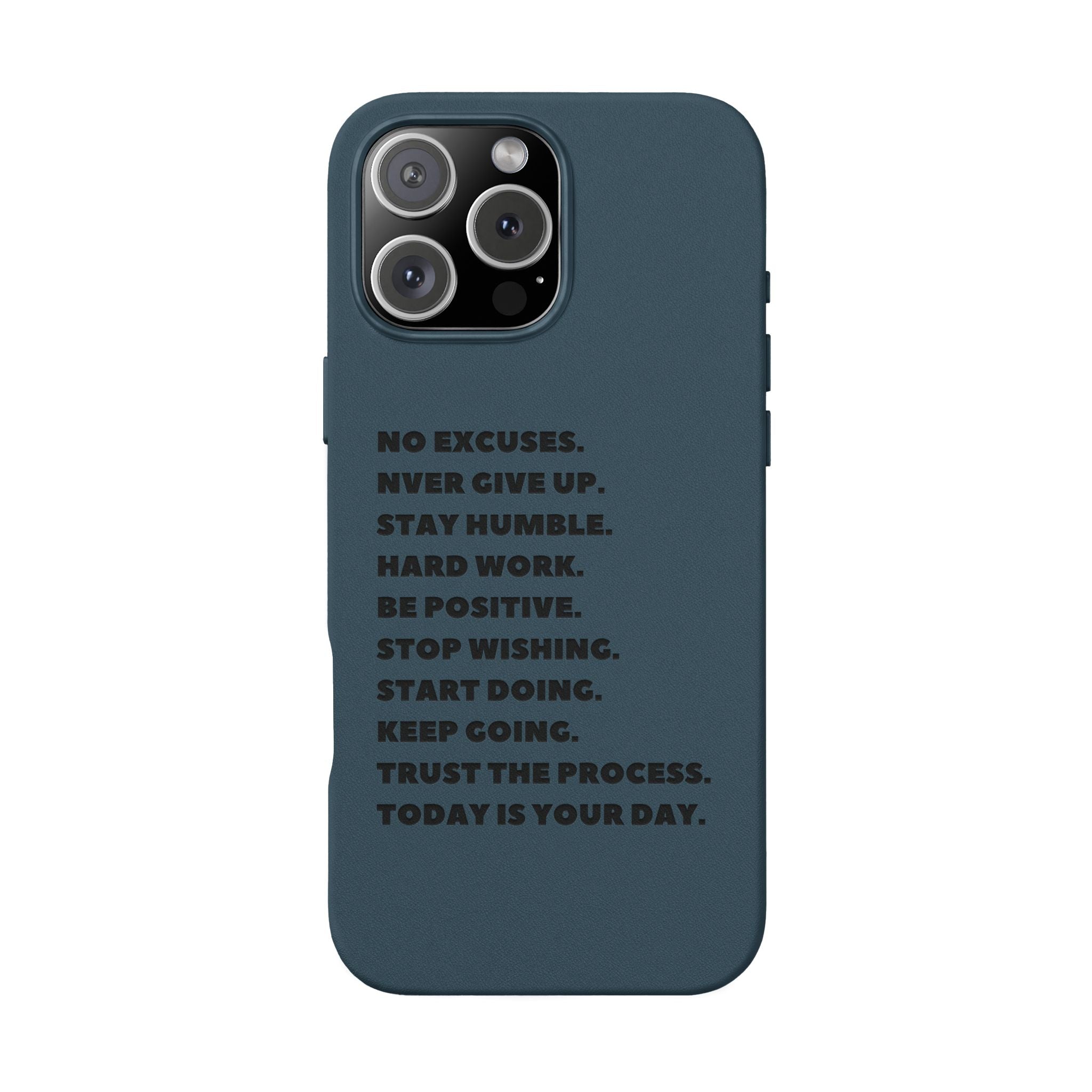 Engraved PU Leather Phone Case — Motivational Text Protective Cover