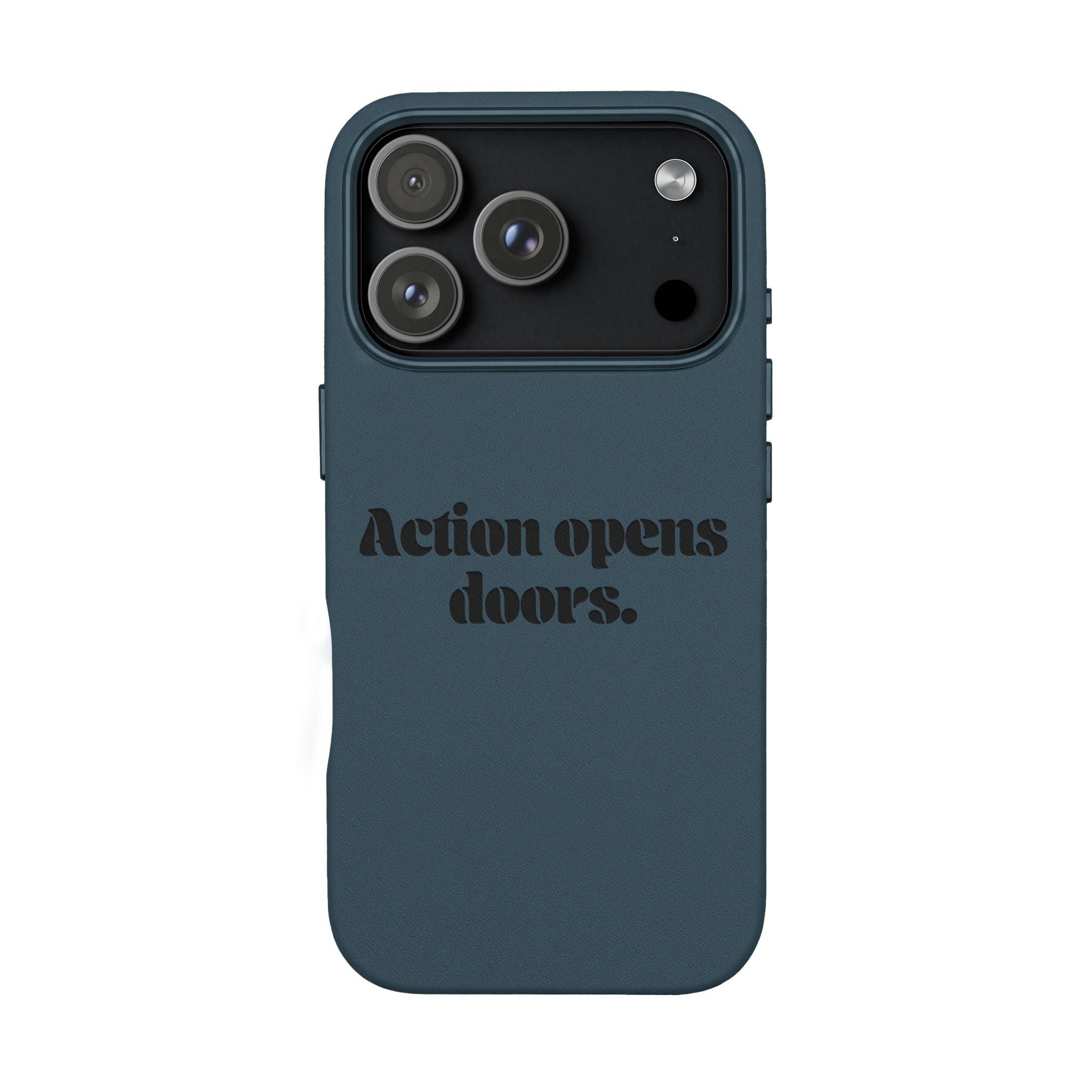 "Action Opens Doors." Motivational Brown—Engraved PU Leather Phone Case