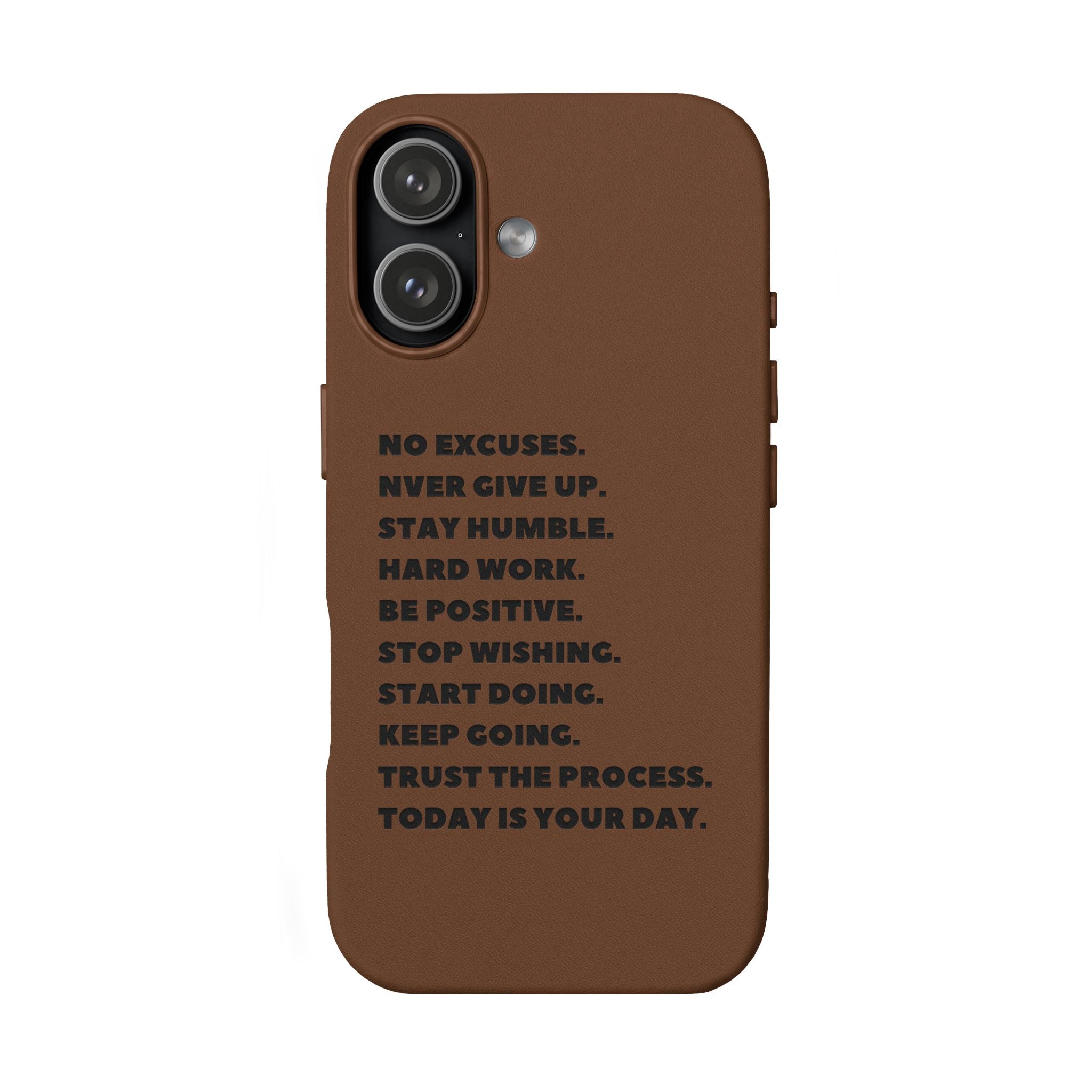 Engraved PU Leather Phone Case — Motivational Text Protective Cover