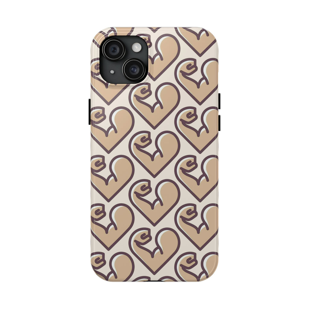 Beige Heart Pattern Tough Phone Case – Cute Retro Love Design, Protective iPhone Cover