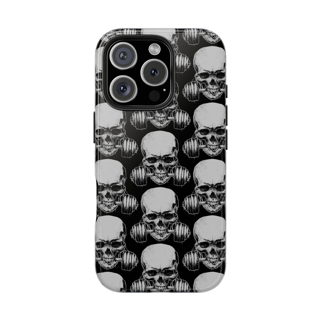 Skull Barbell Tough Phone Case — Black Grunge Protective Phone Cover