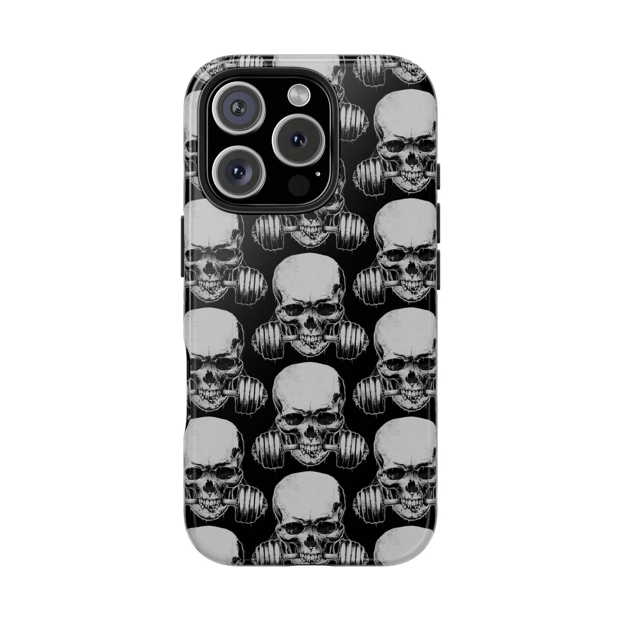 Skull Barbell Tough Phone Case — Black Grunge Protective Phone Cover