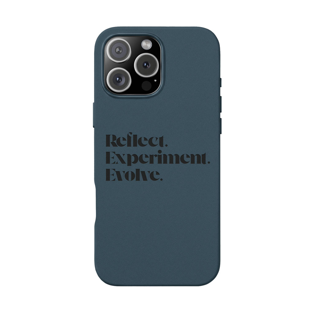 Engraved "Reflect. Experiment. Evolve." Minimalist Brown — PU Leather Phone Case