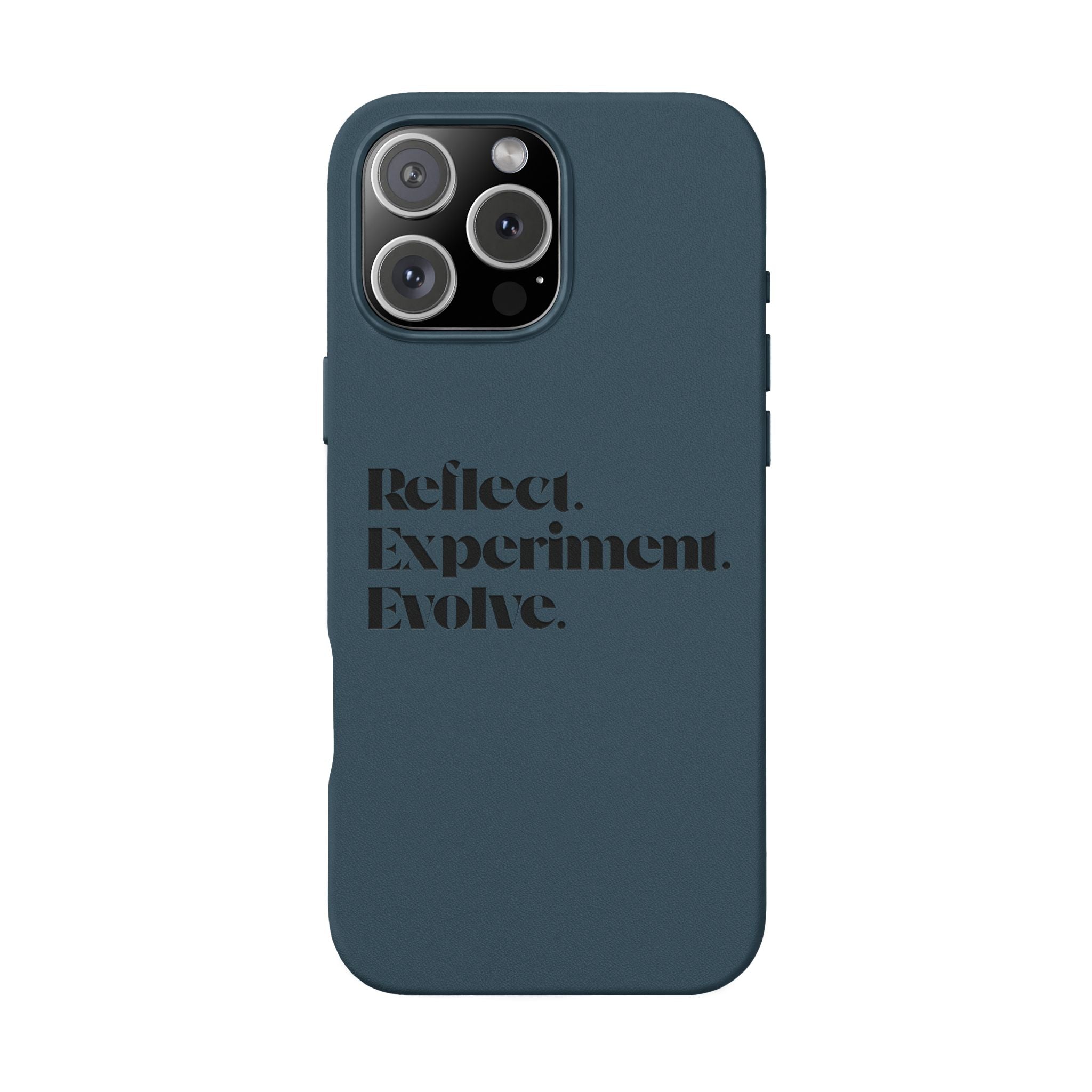 Engraved "Reflect. Experiment. Evolve." Minimalist Brown — PU Leather Phone Case