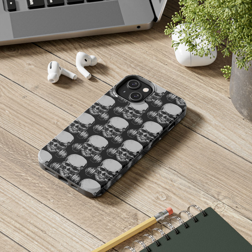 Skull Barbell Tough Phone Case — Black Grunge Protective Phone Cover
