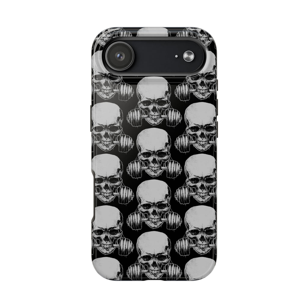 Skull Barbell Tough Phone Case — Black Grunge Protective Phone Cover