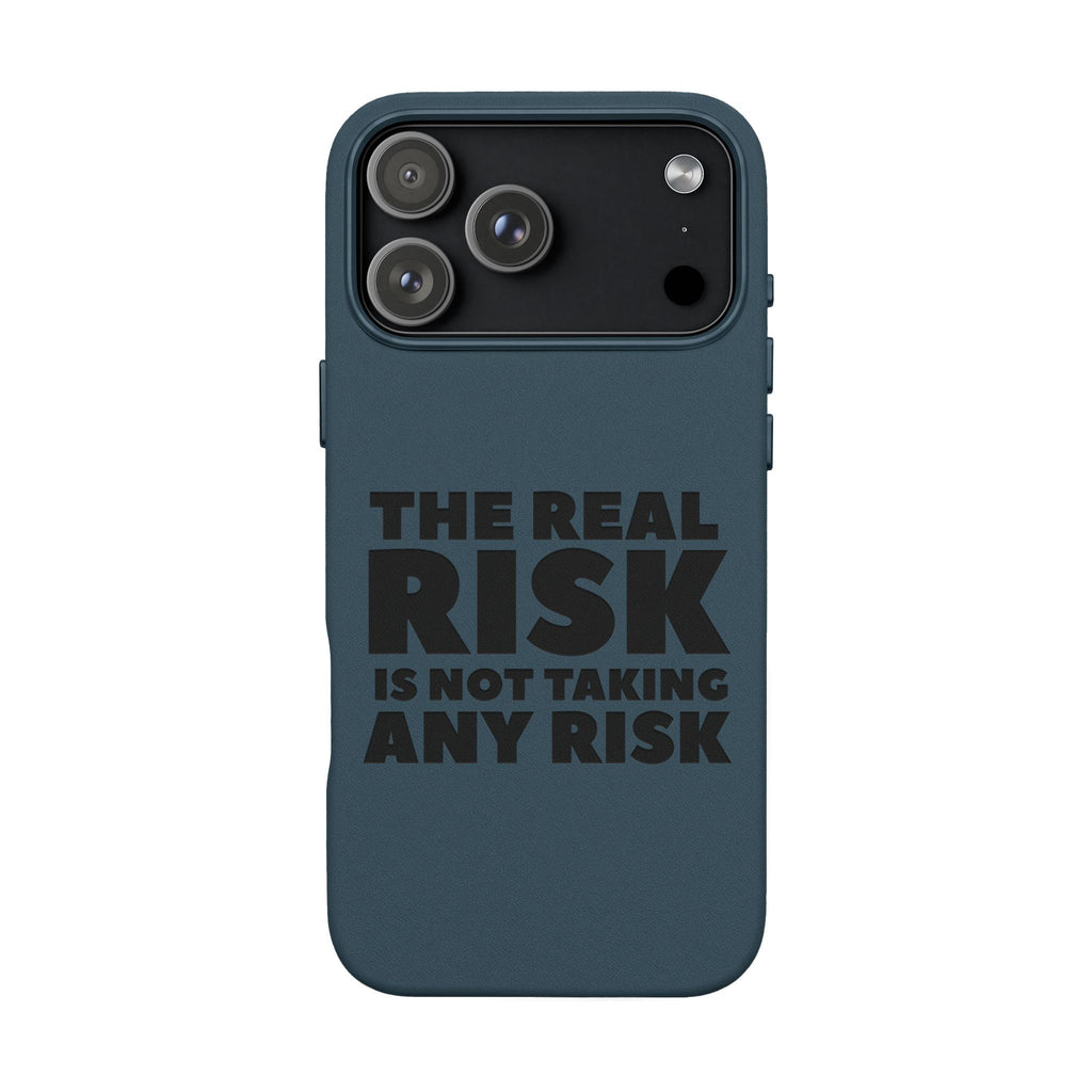 "The Real Risk Is Not Taking Any Risk" Engraved Motivational Case — PU Leather Phone Case