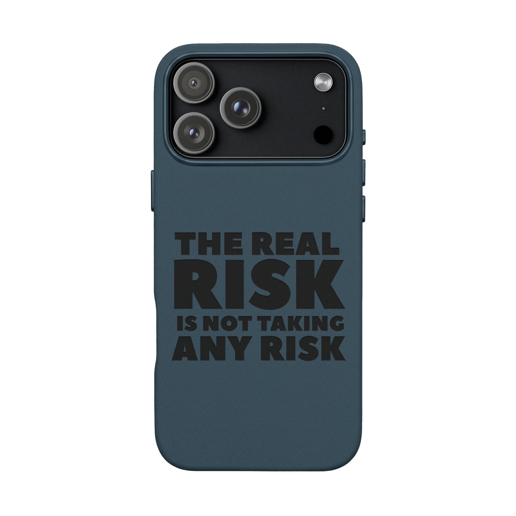 "The Real Risk Is Not Taking Any Risk" Engraved Motivational Case — PU Leather Phone Case