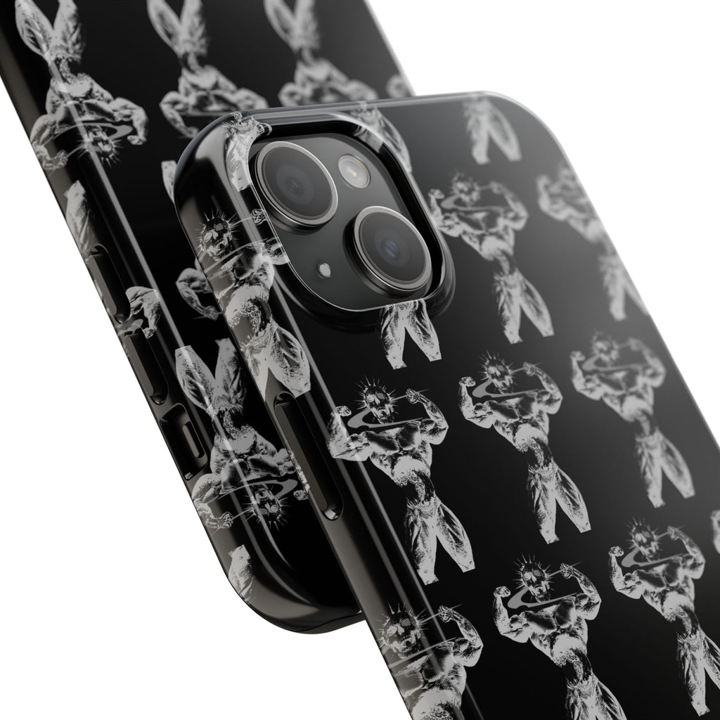 Black Tough Phone Case with White Moth Pattern — Protective iPhone Case, Gothic Nature Vibe