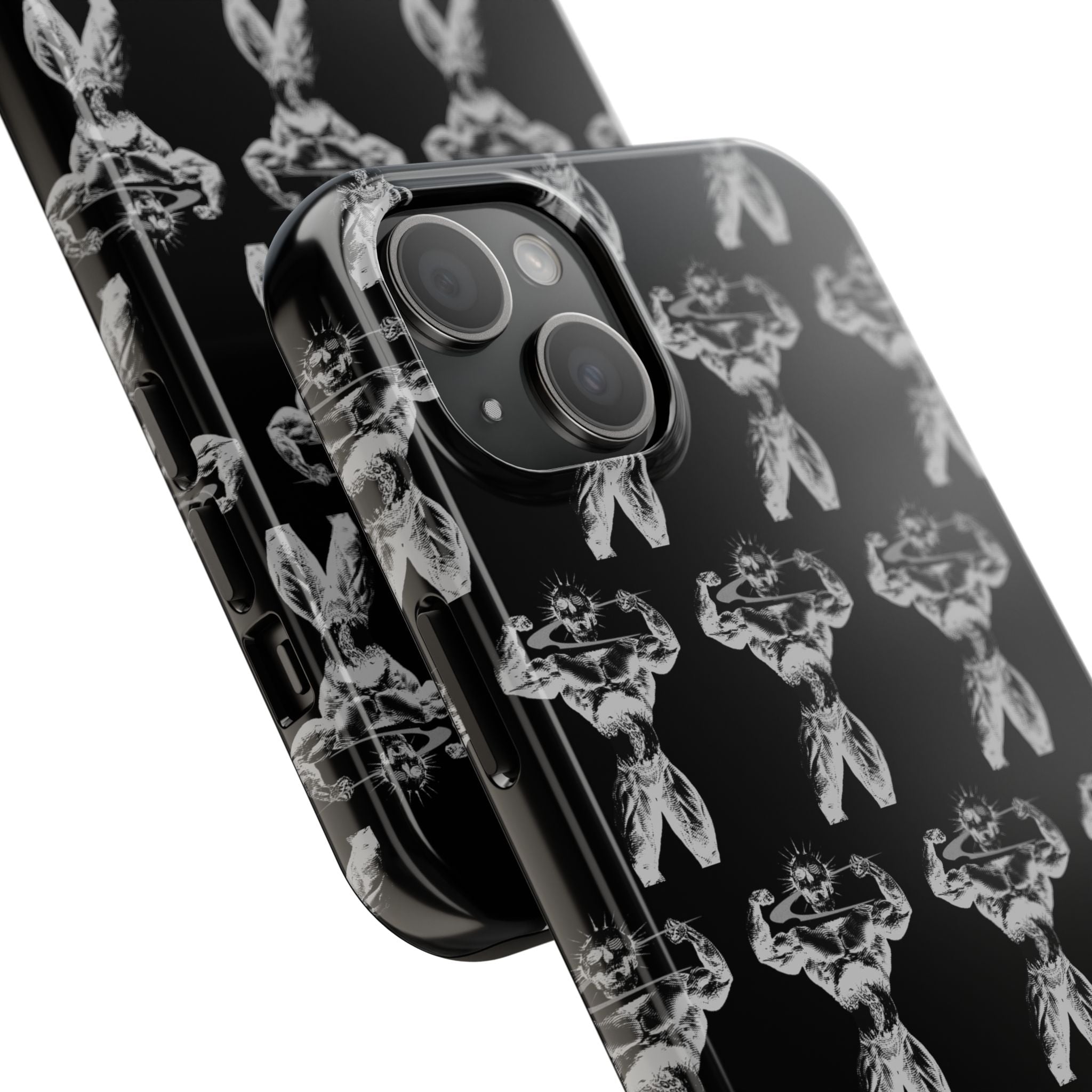 Black Tough Phone Case with White Moth Pattern — Protective iPhone Case, Gothic Nature Vibe