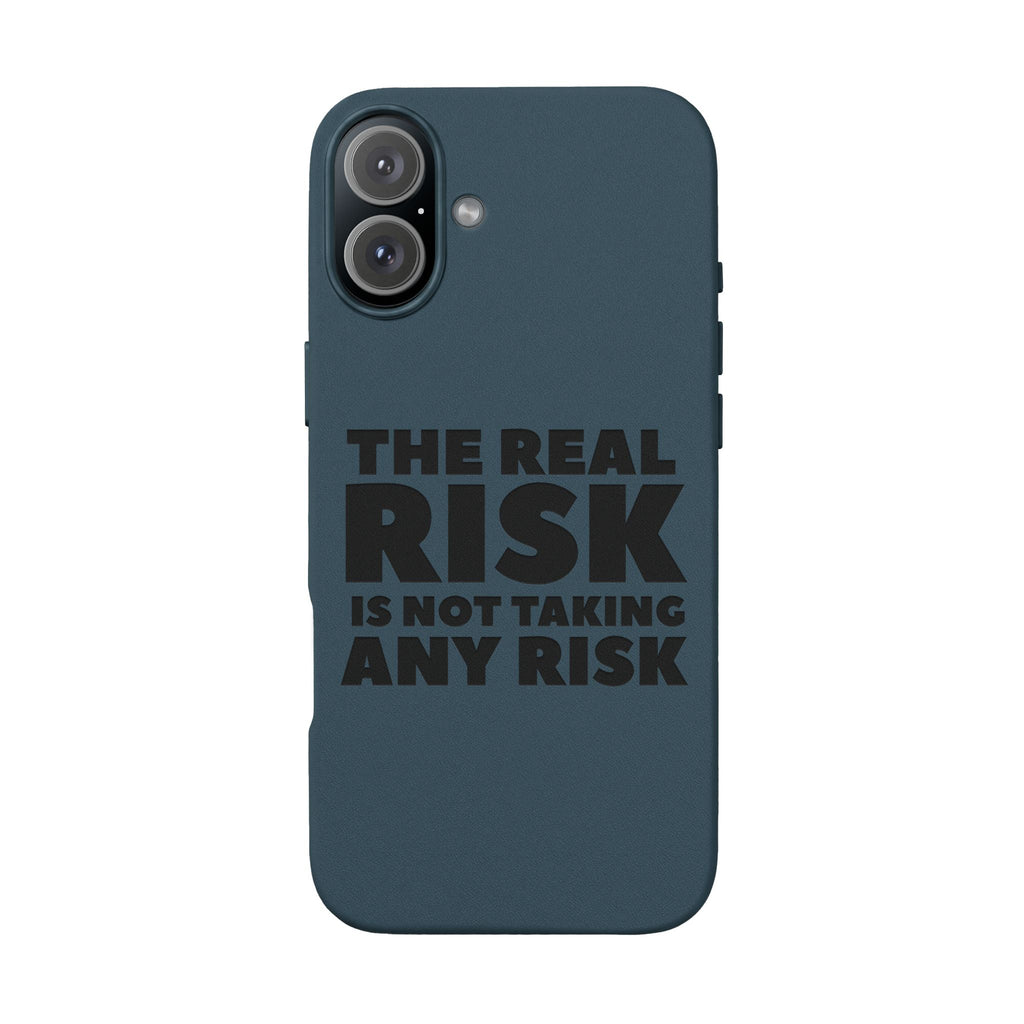 "The Real Risk Is Not Taking Any Risk" Engraved Motivational Case — PU Leather Phone Case