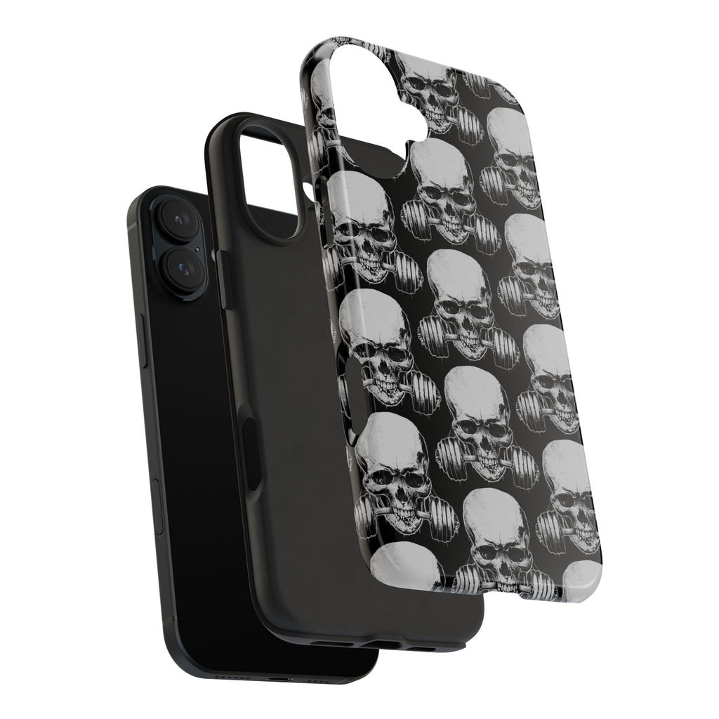 Skull Barbell Tough Phone Case — Black Grunge Protective Phone Cover