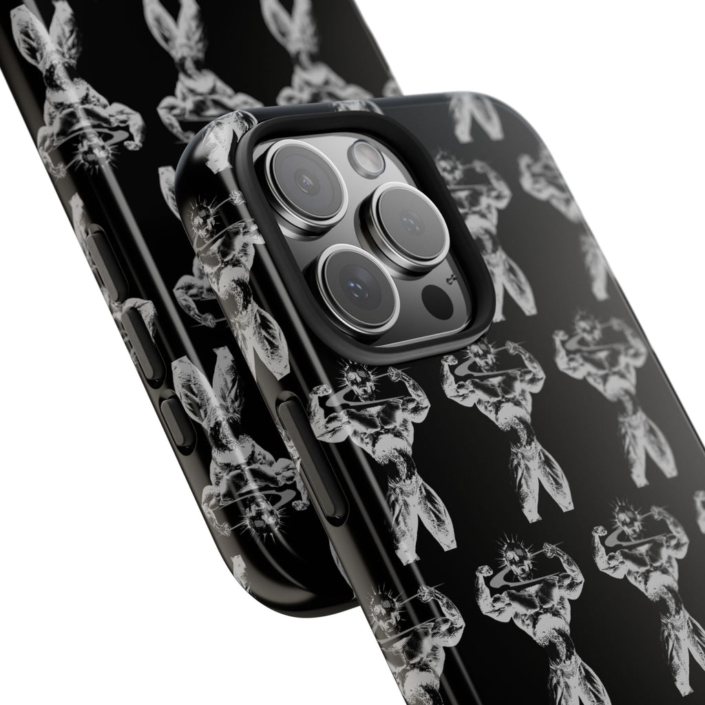 Black Tough Phone Case with White Moth Pattern — Protective iPhone Case, Gothic Nature Vibe