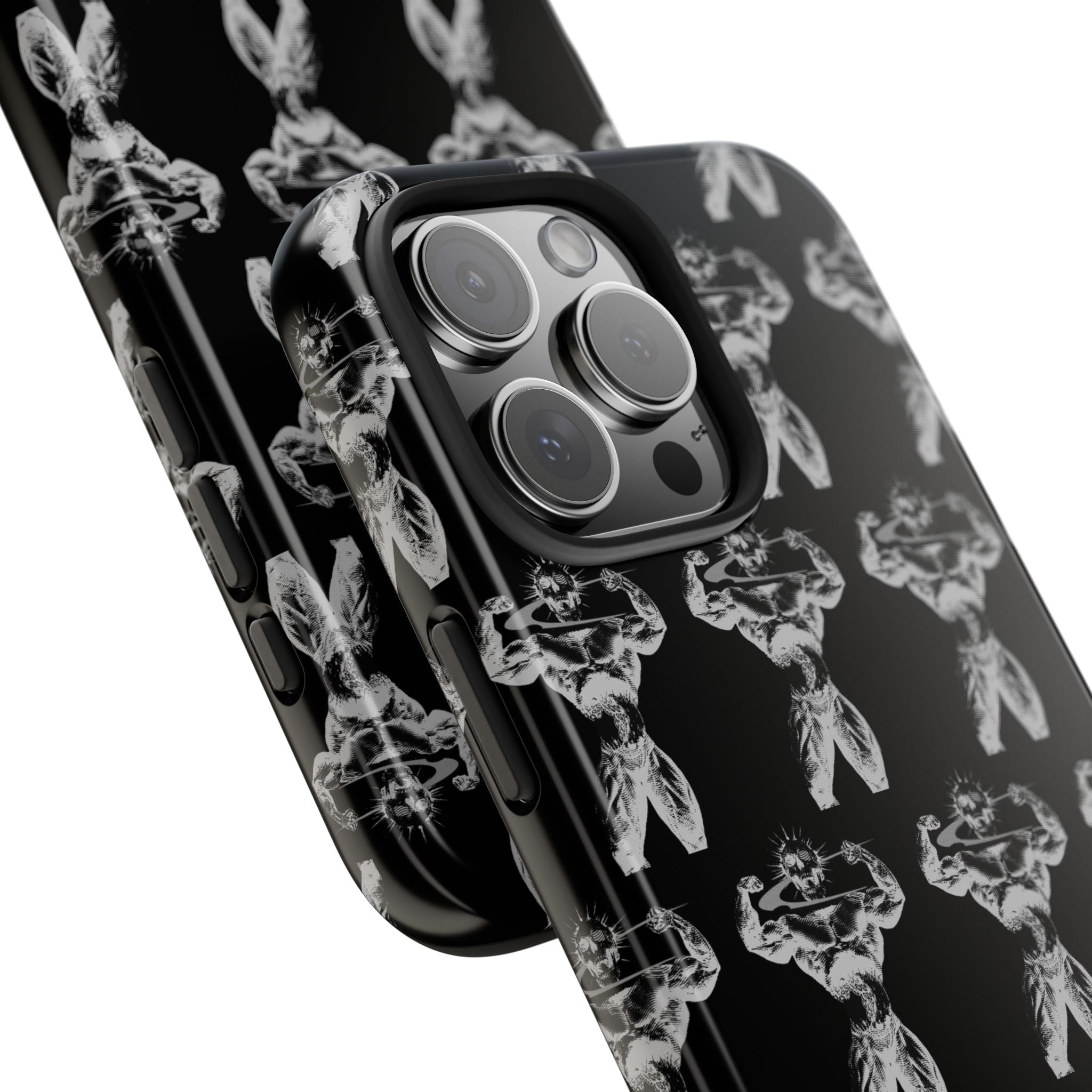 Black Tough Phone Case with White Moth Pattern — Protective iPhone Case, Gothic Nature Vibe