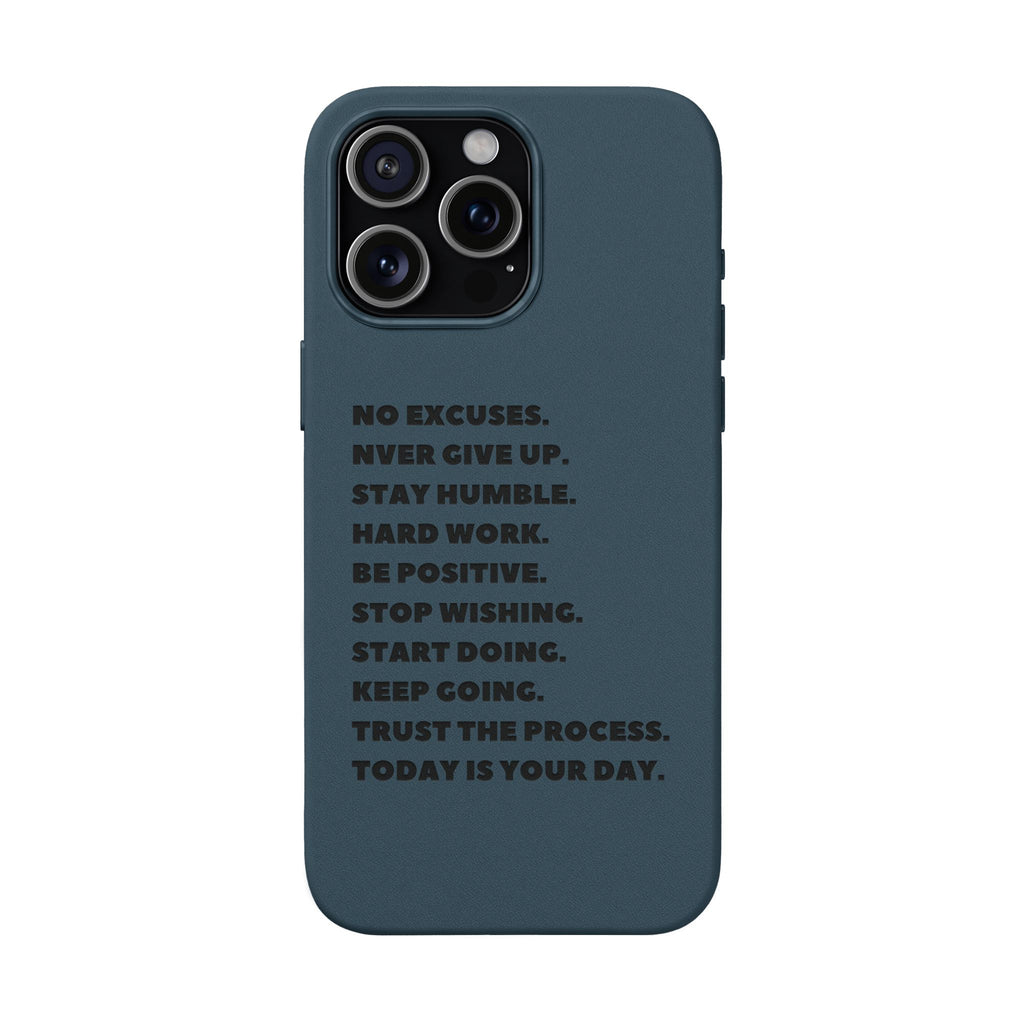 Engraved PU Leather Phone Case — Motivational Text Protective Cover
