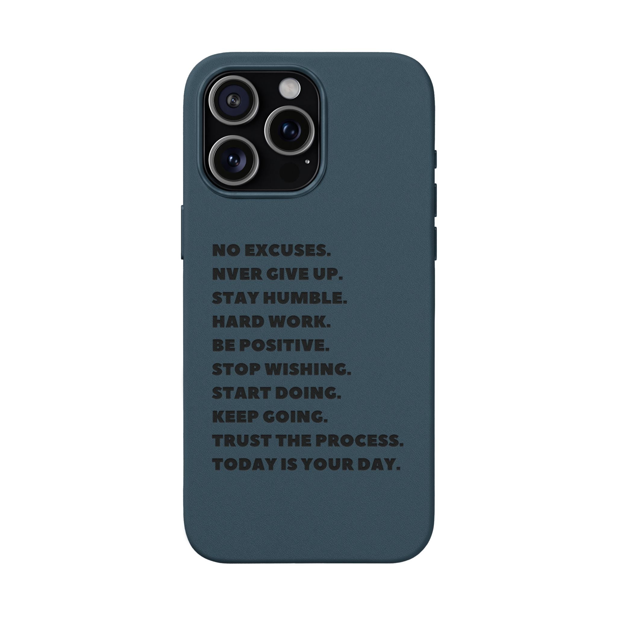 Engraved PU Leather Phone Case — Motivational Text Protective Cover
