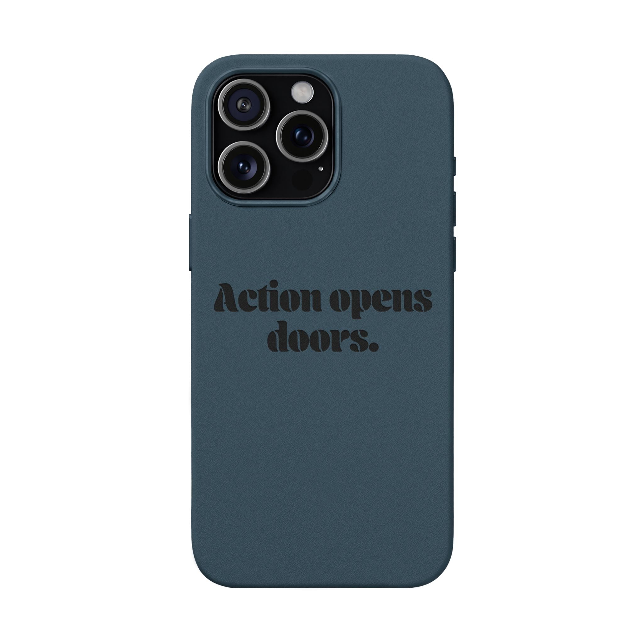 "Action Opens Doors." Motivational Brown—Engraved PU Leather Phone Case