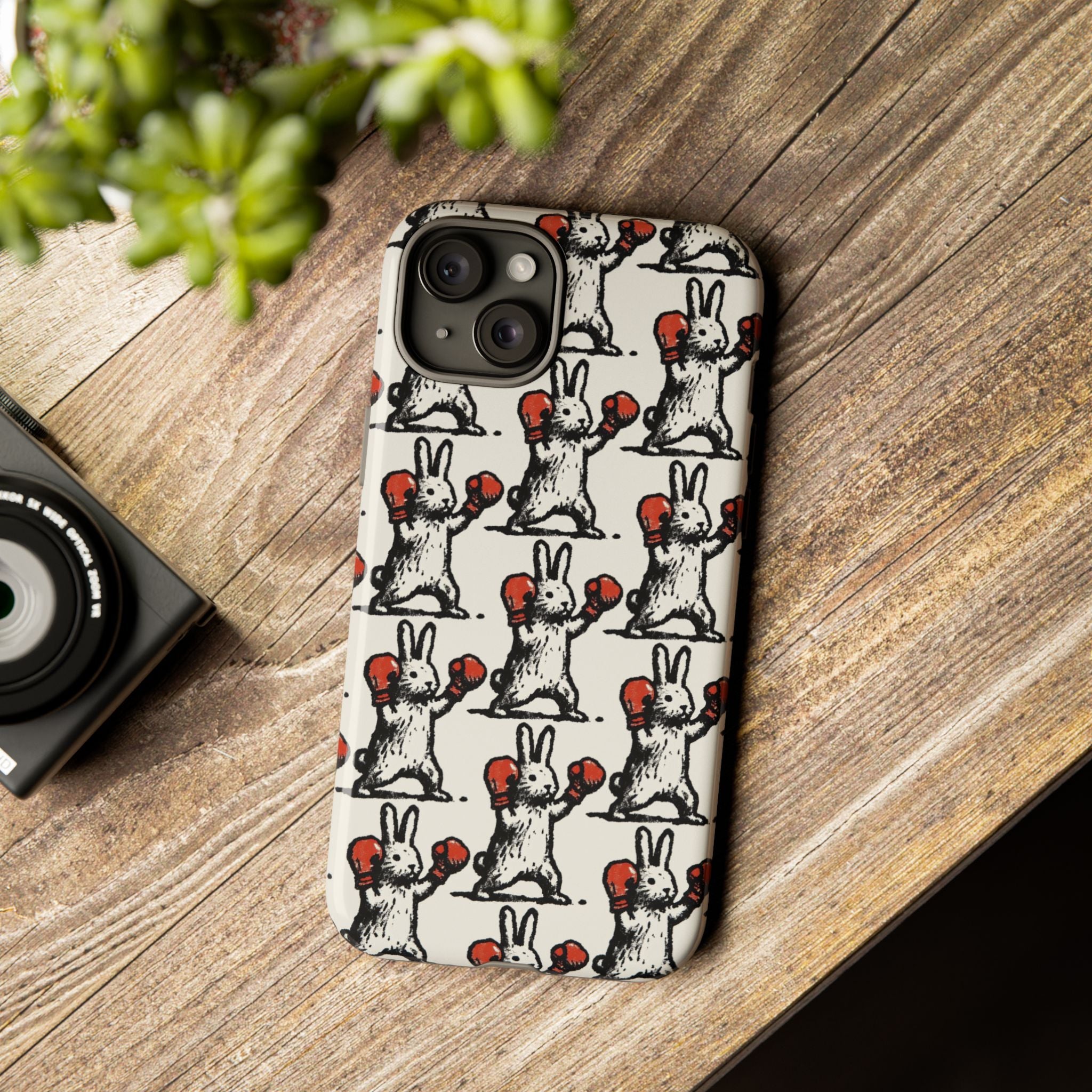 Playful Boxing Bunny Pattern Tough iPhone Case