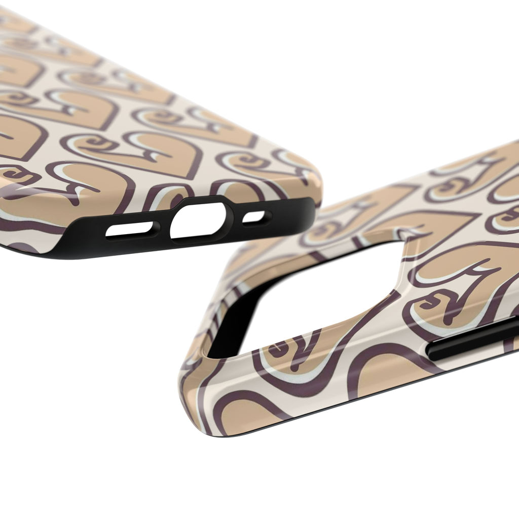 Beige Heart Pattern Tough Phone Case – Cute Retro Love Design, Protective iPhone Cover
