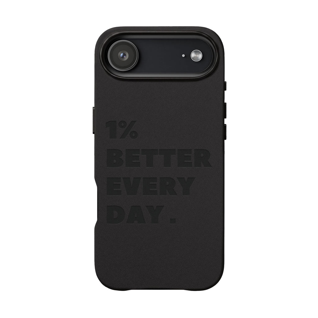 "1% Better Every Day" PU Leather Phone Case — Embossed Motivational iPhone Cover