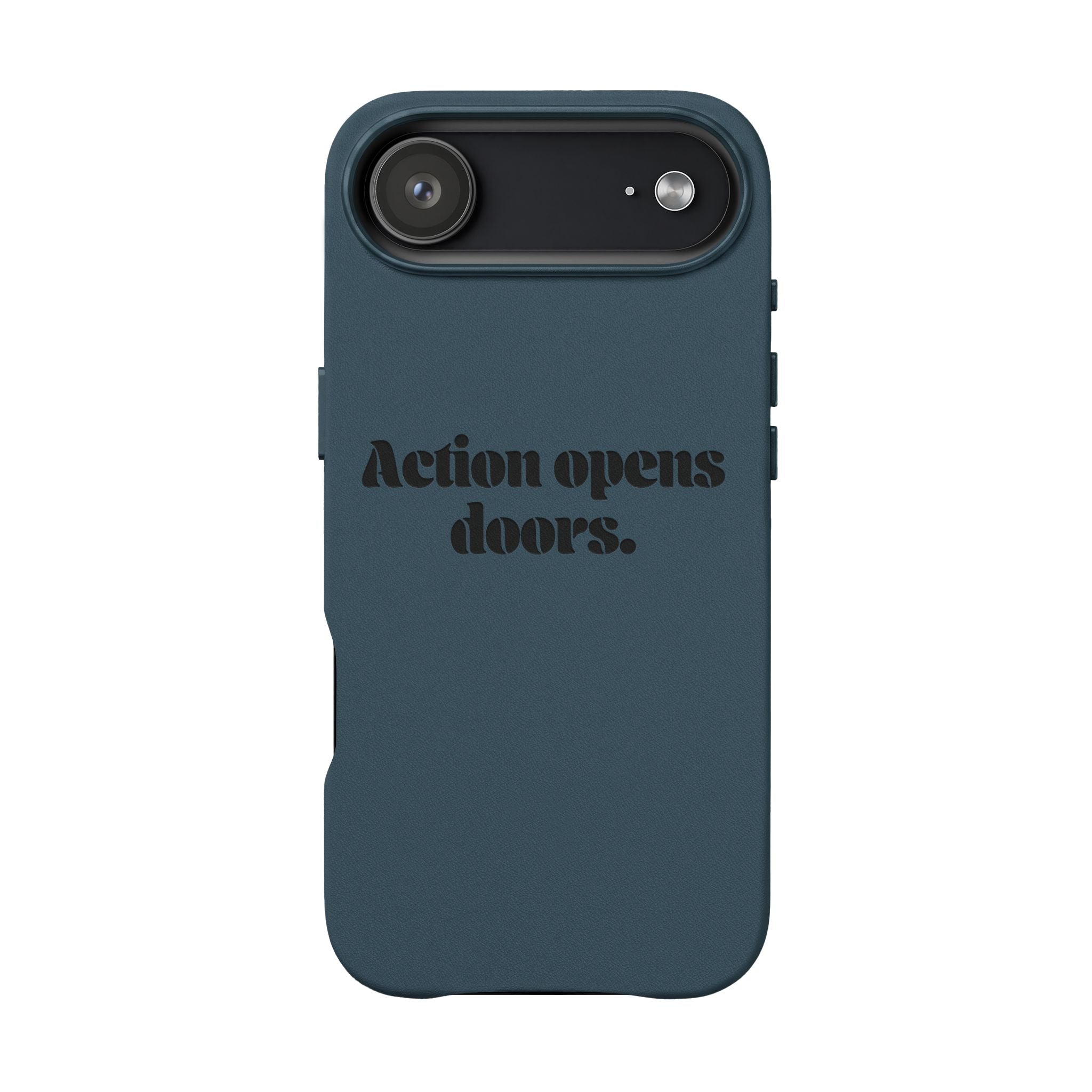"Action Opens Doors." Motivational Brown—Engraved PU Leather Phone Case