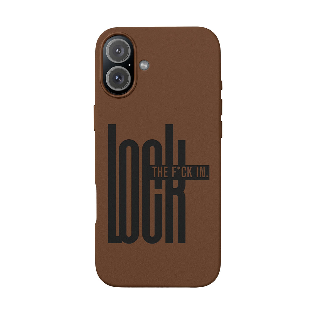 'LOCK the F*CK IN' Engraved Brown Protective Cover —PU Leather Phone Case