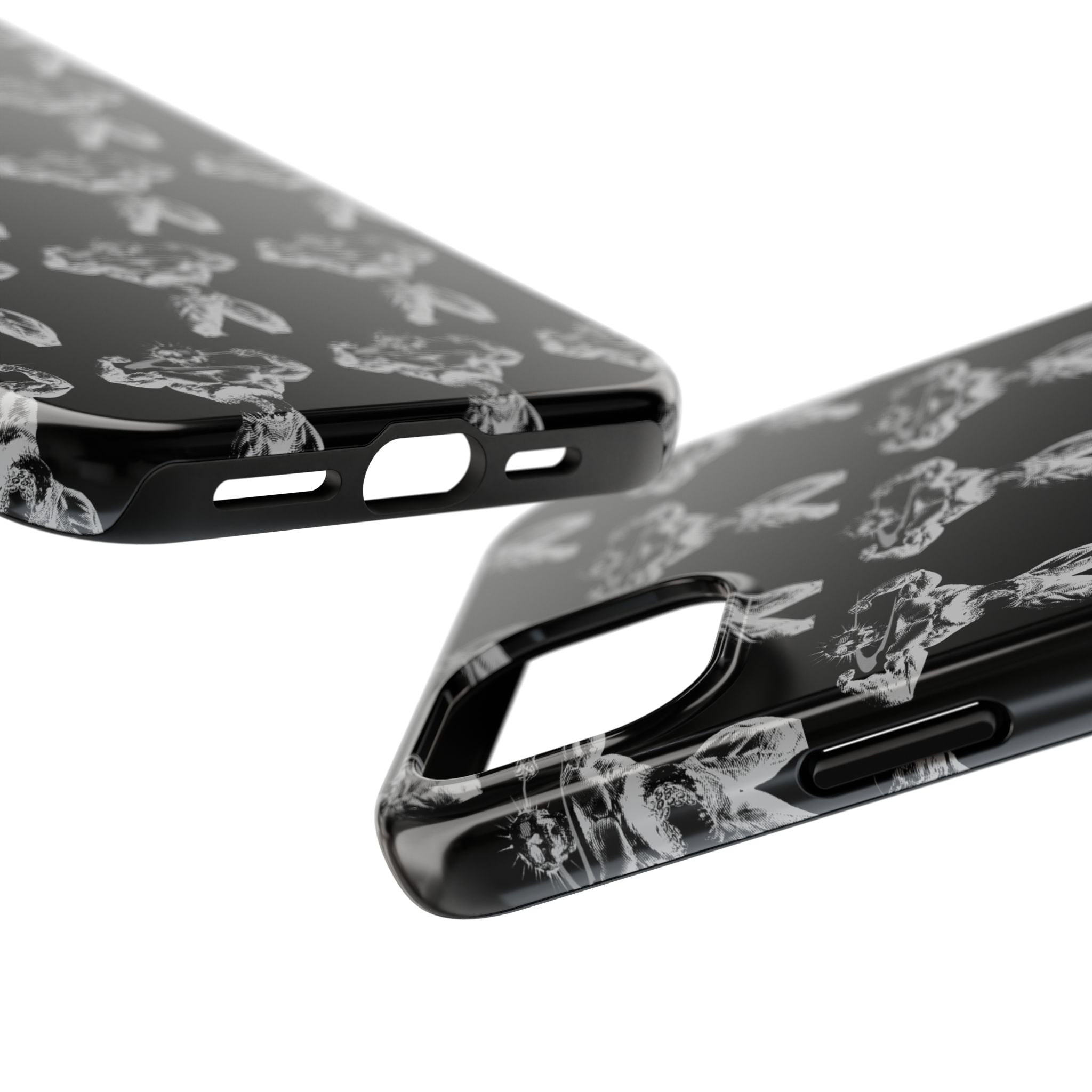 Black Tough Phone Case with White Moth Pattern — Protective iPhone Case, Gothic Nature Vibe