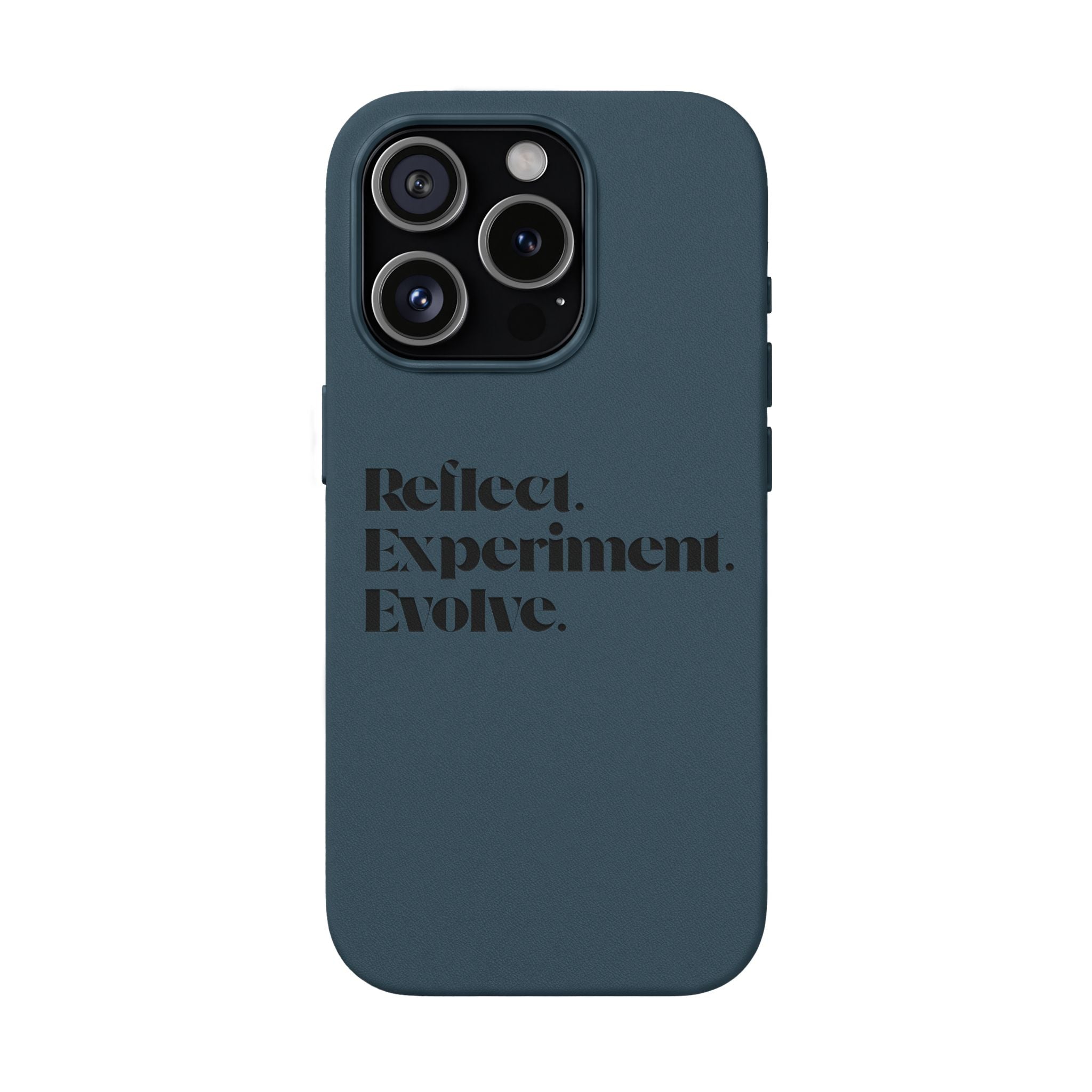 Engraved "Reflect. Experiment. Evolve." Minimalist Brown — PU Leather Phone Case